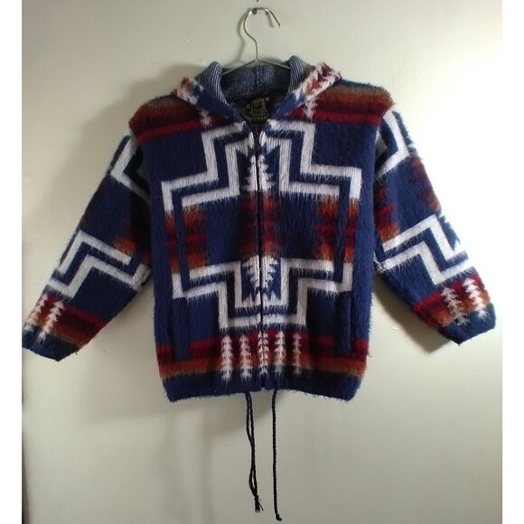 Youth Alpaca ZipUp Hoody Size 6 Tejodos Ruminahui Blue Red With Pockets - Picture 1 of 5
